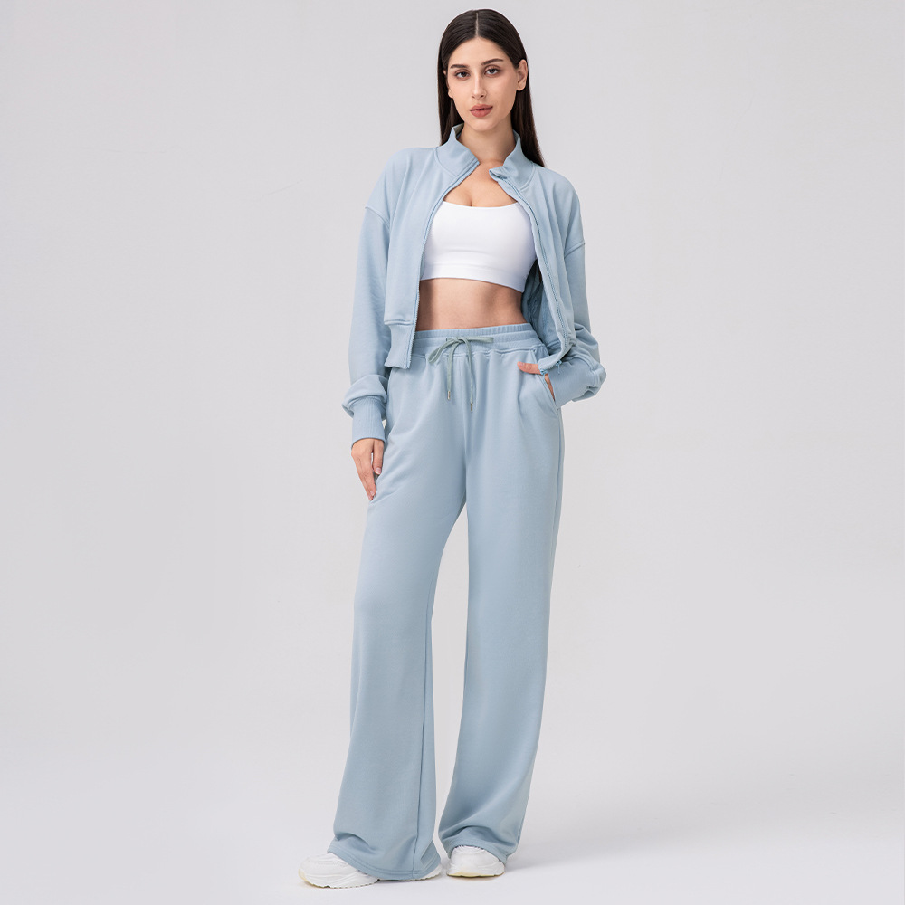 Women’s Autumn/Winter Two-Piece Tracksuit Set – Zip-Up Sweatshirt & Wide-Leg Trousers for Outdoor, Running, Casual Wear, Travel & Camping