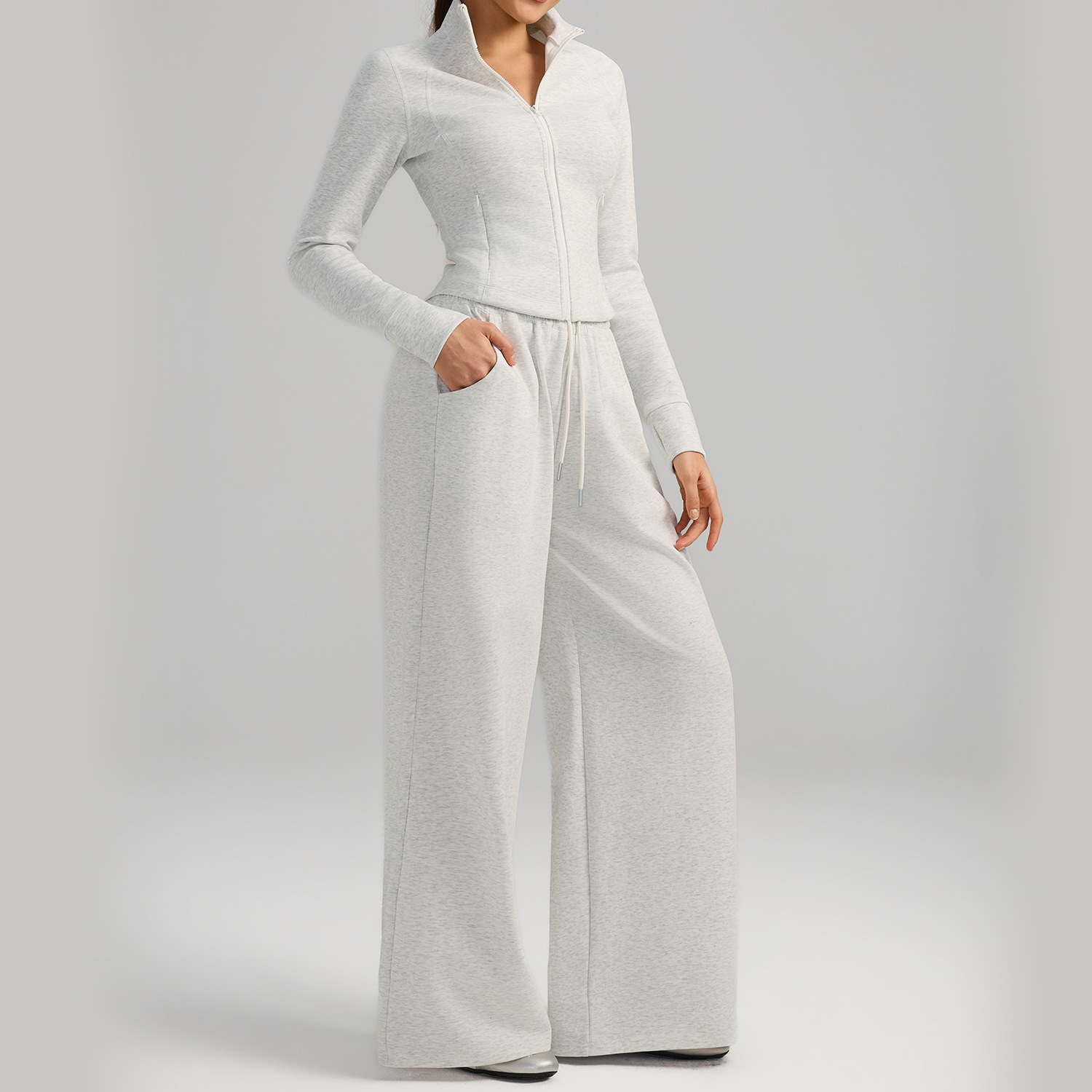 Women’s Autumn/Winter Two-Piece Set – Warm Windproof Jacket & High-Waisted Wide-Leg Trousers for Casual, Outdoor & Travel Wear