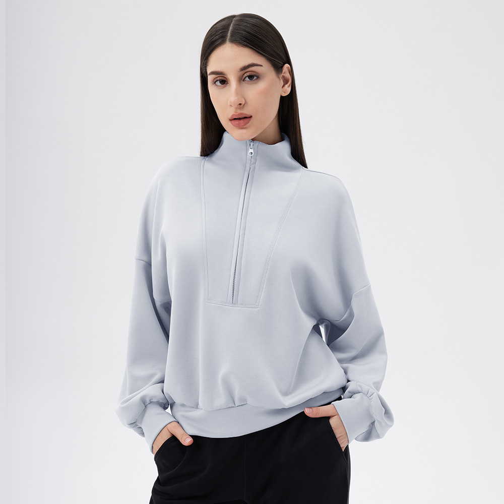 Women’s Autumn/Winter Mock Neck Sweatshirt – Loose Fit Modal Top for Yoga, Running, Casual & Outdoor Wear
