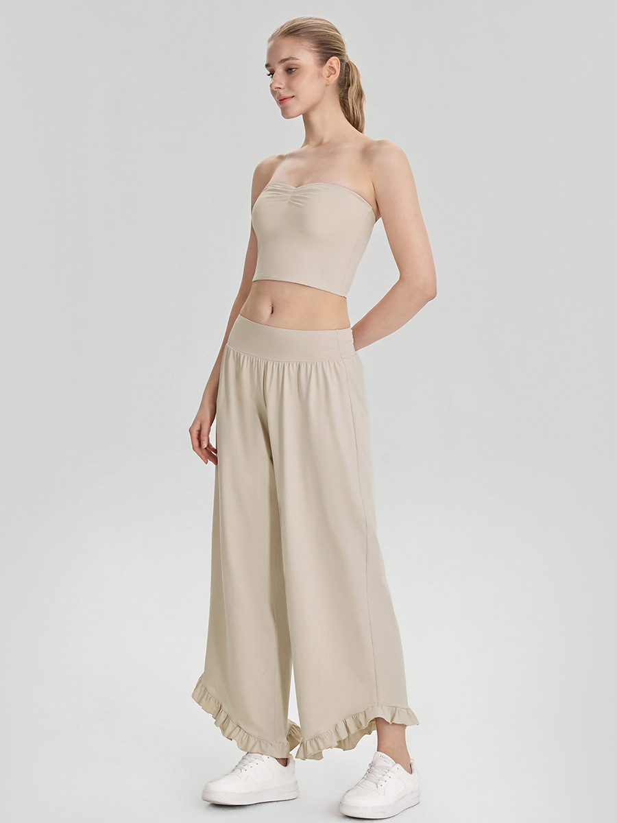 Women’s Two-Piece Sports Set – Non-Slip Bandeau Tank Top & Loose Wide-Leg Trousers for Casual, Fitness, Travel & Camping