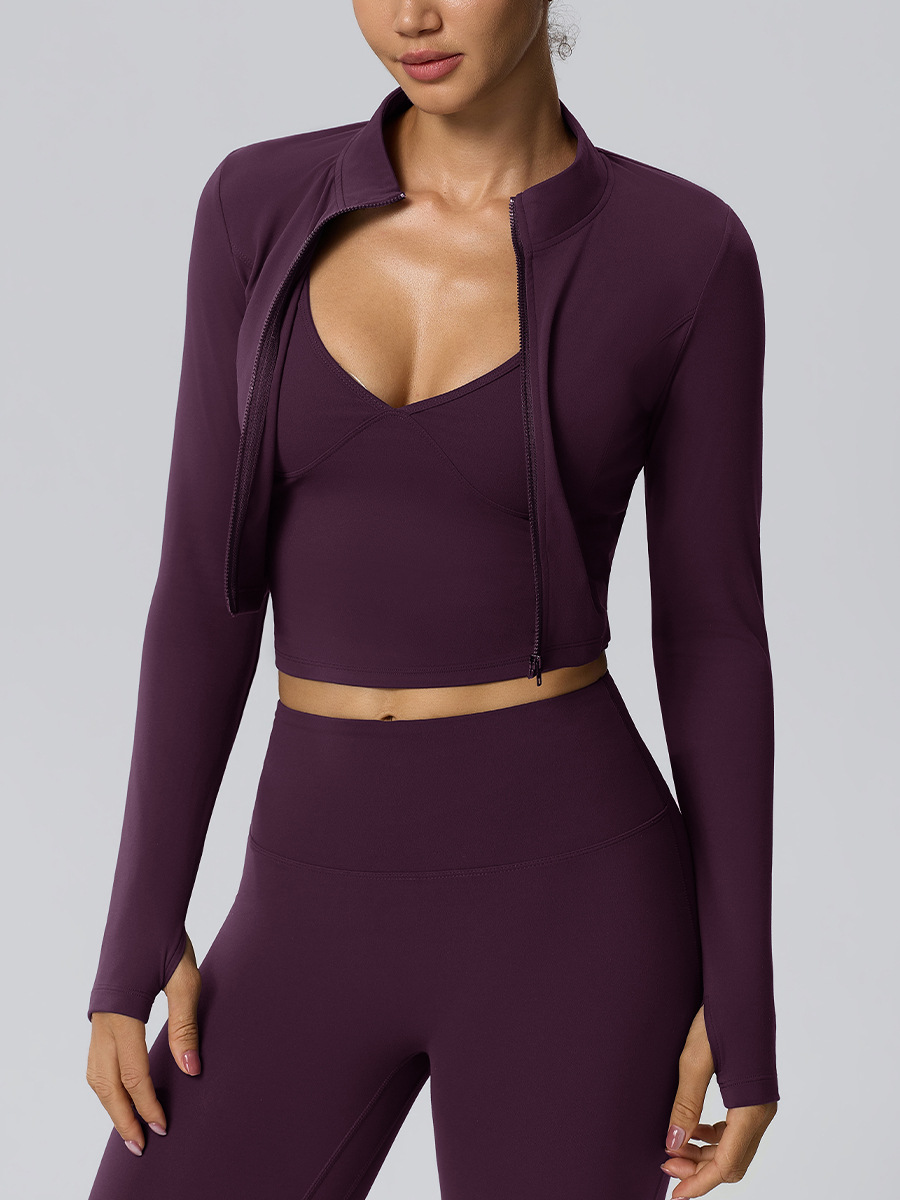 Women’s 3-Piece Yoga Set – Barely-There Double-Layer Tank, Flared Trousers & Long-Sleeve Jacket for Fitness, Casual Wear, Travel & Camping