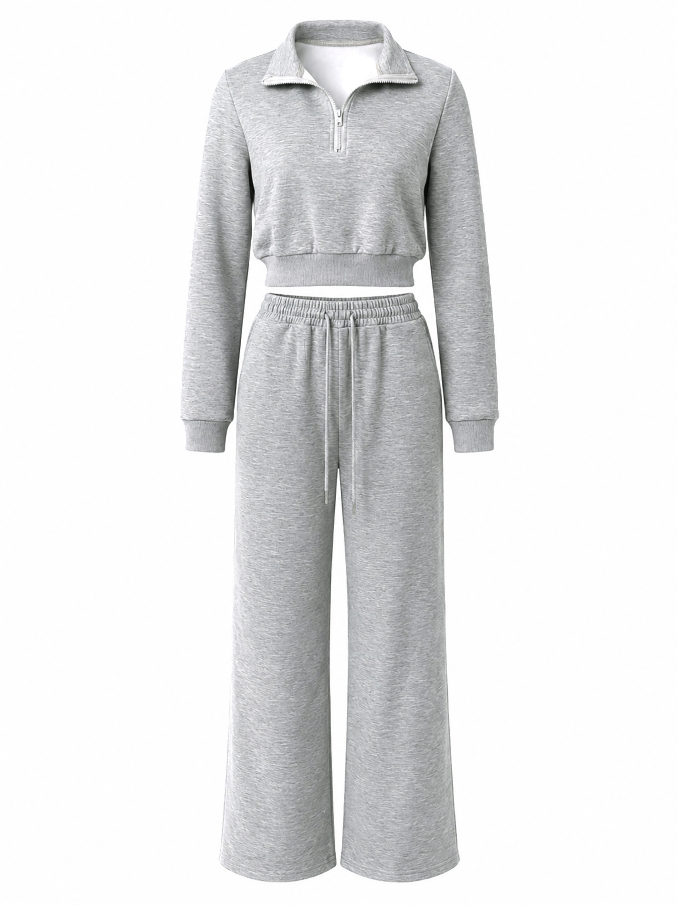Women’s Autumn/Winter Two-Piece Set – Collared Sweatshirt & Drawstring Wide-Leg Trousers