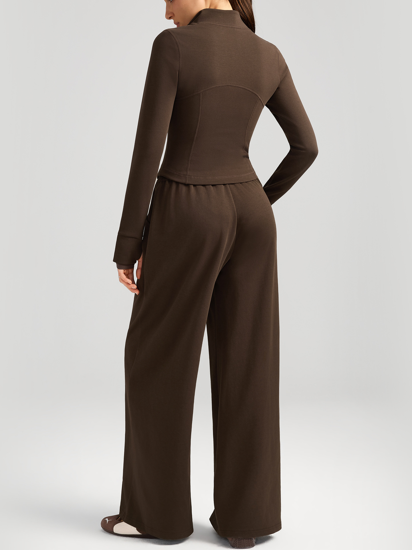 Women’s Autumn/Winter Two-Piece Set – Warm Windproof Jacket & High-Waisted Wide-Leg Trousers for Casual, Outdoor & Travel Wear
