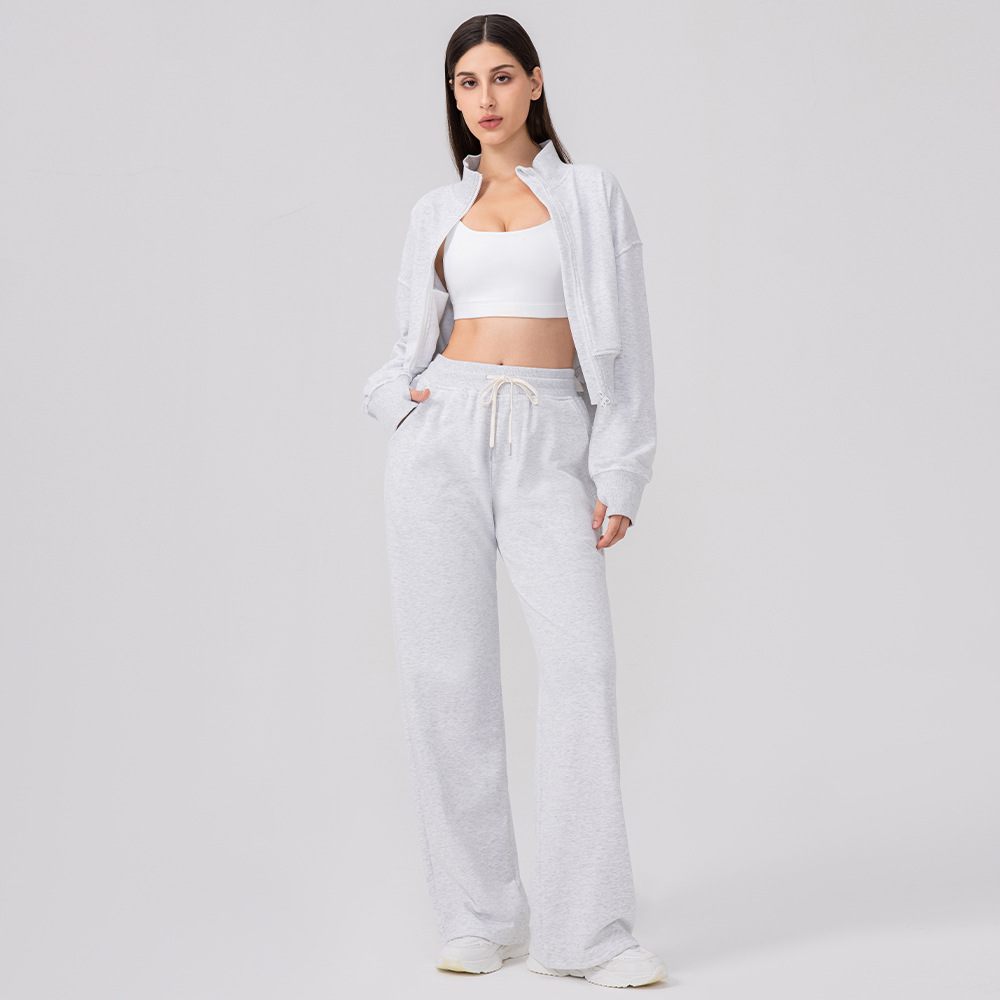 Women’s Autumn/Winter Two-Piece Tracksuit Set – Zip-Up Sweatshirt & Wide-Leg Trousers for Outdoor, Running, Casual Wear, Travel & Camping