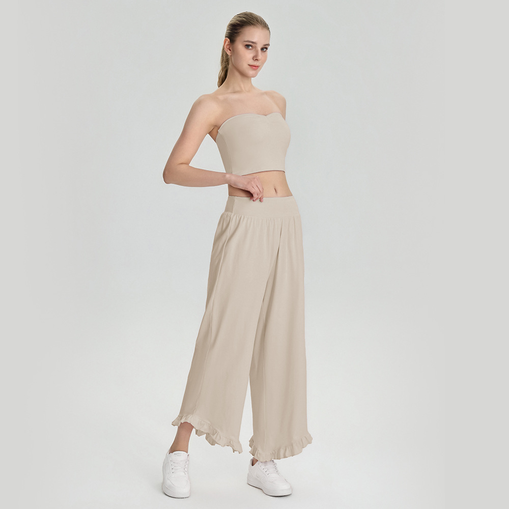 Women’s Two-Piece Sports Set – Non-Slip Bandeau Tank Top & Loose Wide-Leg Trousers for Casual, Fitness, Travel & Camping
