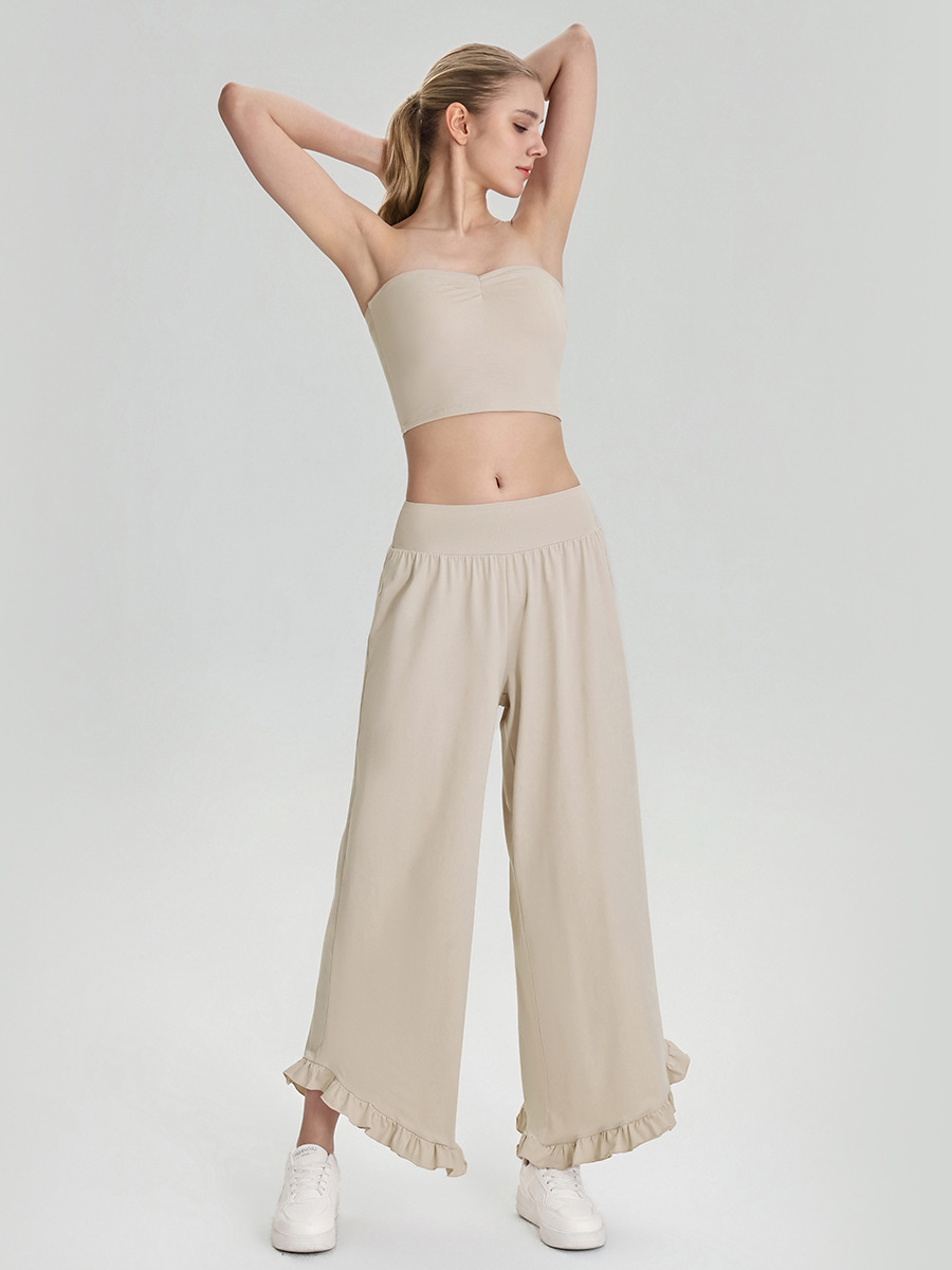 Women’s Two-Piece Sports Set – Non-Slip Bandeau Tank Top & Loose Wide-Leg Trousers for Casual, Fitness, Travel & Camping