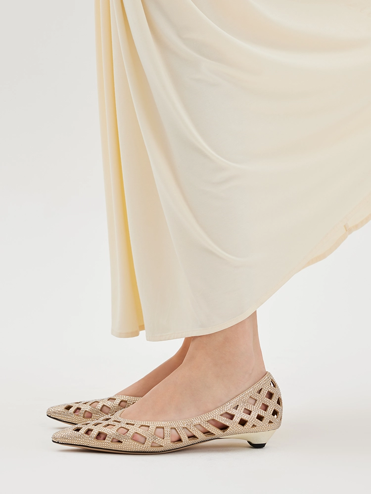 OLYRA Crystal Woven Flats - Almond