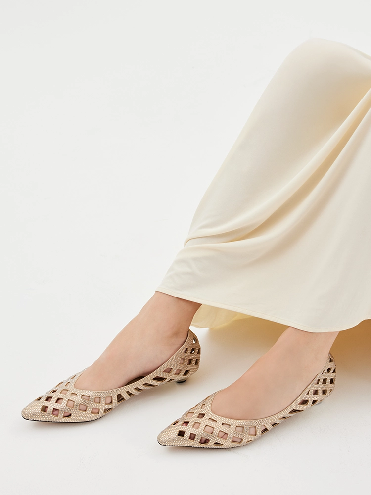 OLYRA Crystal Woven Flats - Almond