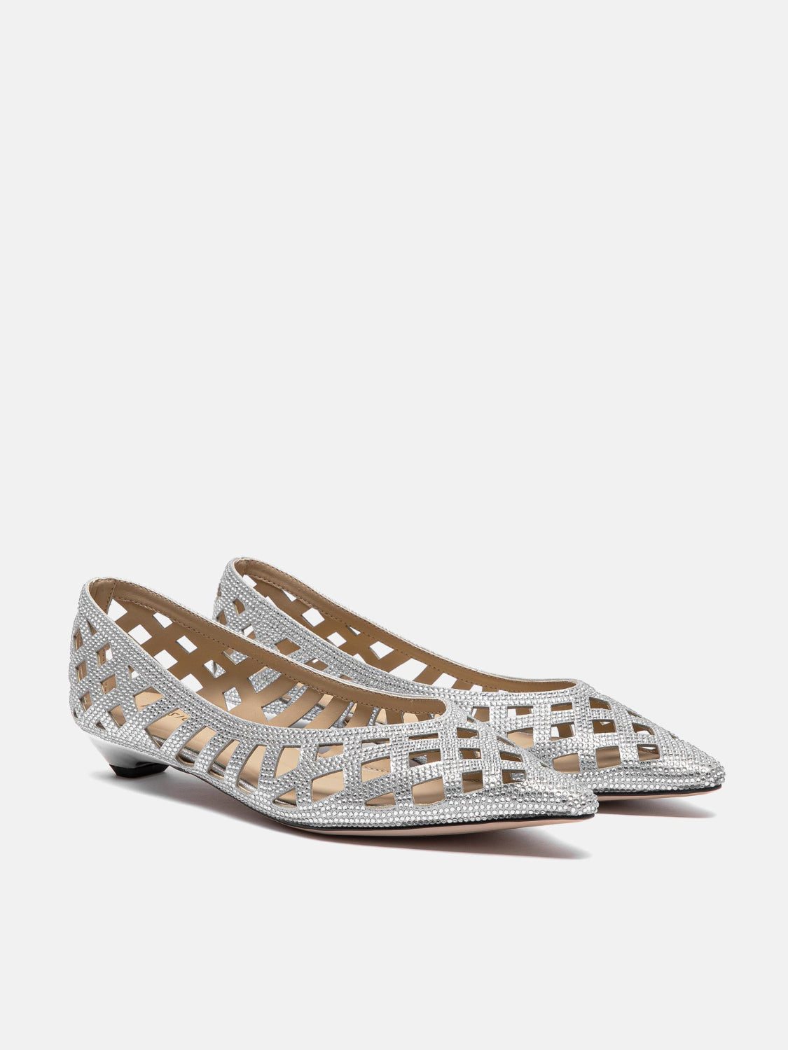 OLYRA Crystal Woven Flats - Silver