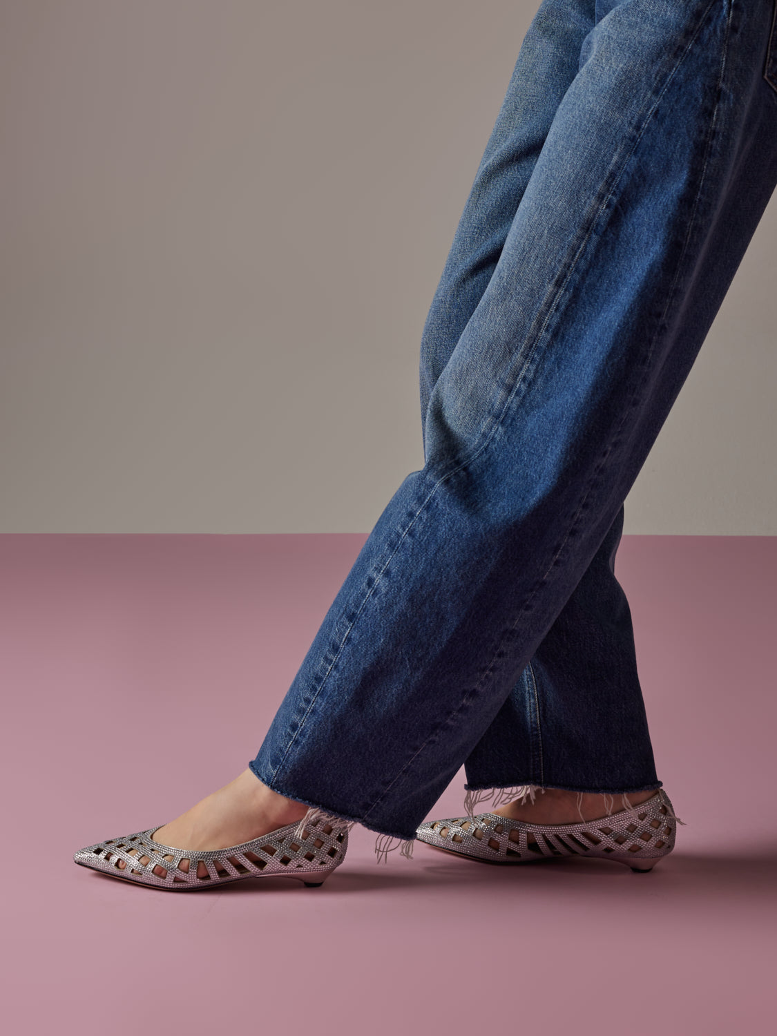 OLYRA Crystal Woven Flats - Silver