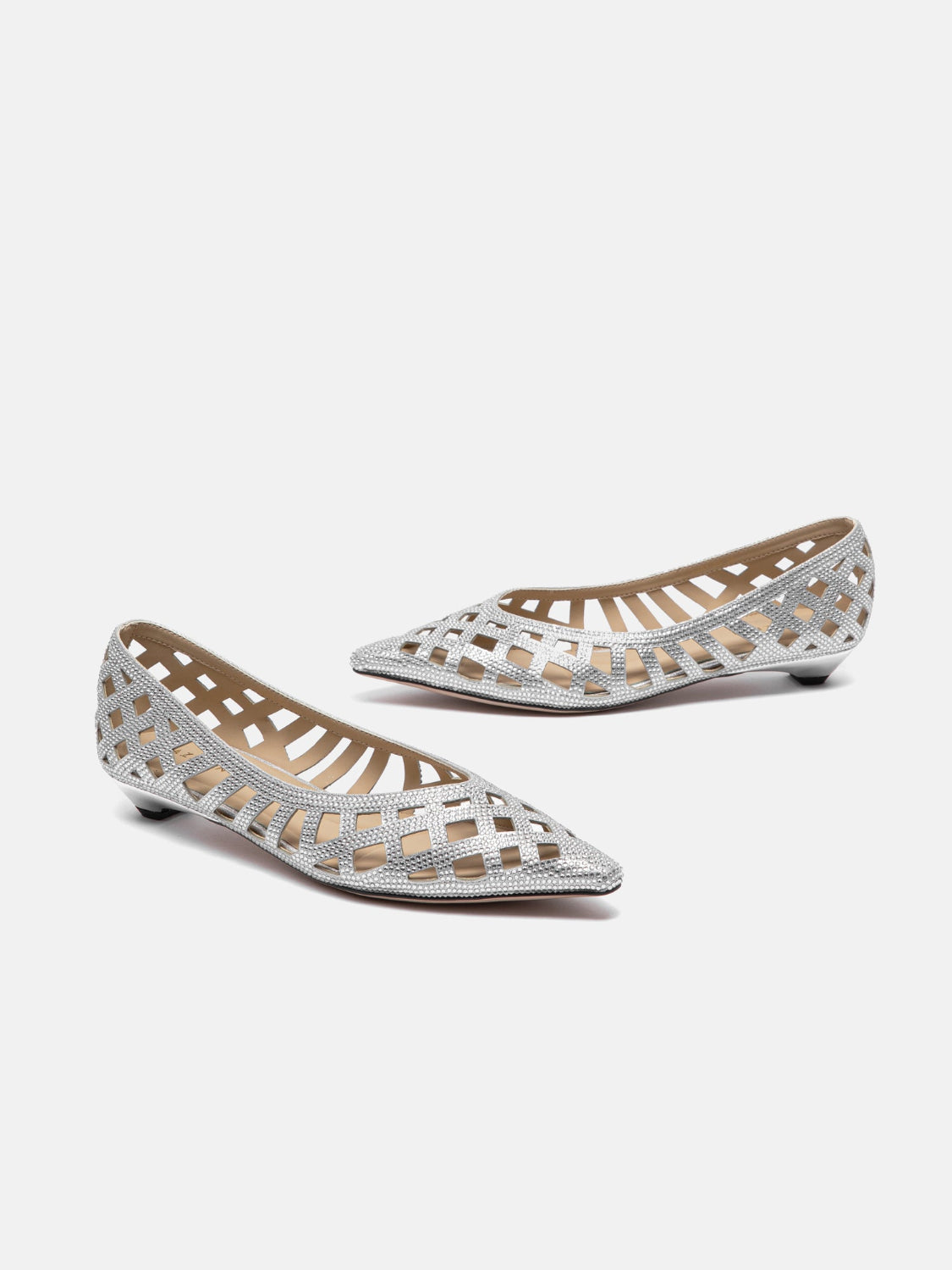 OLYRA Crystal Woven Flats - Silver