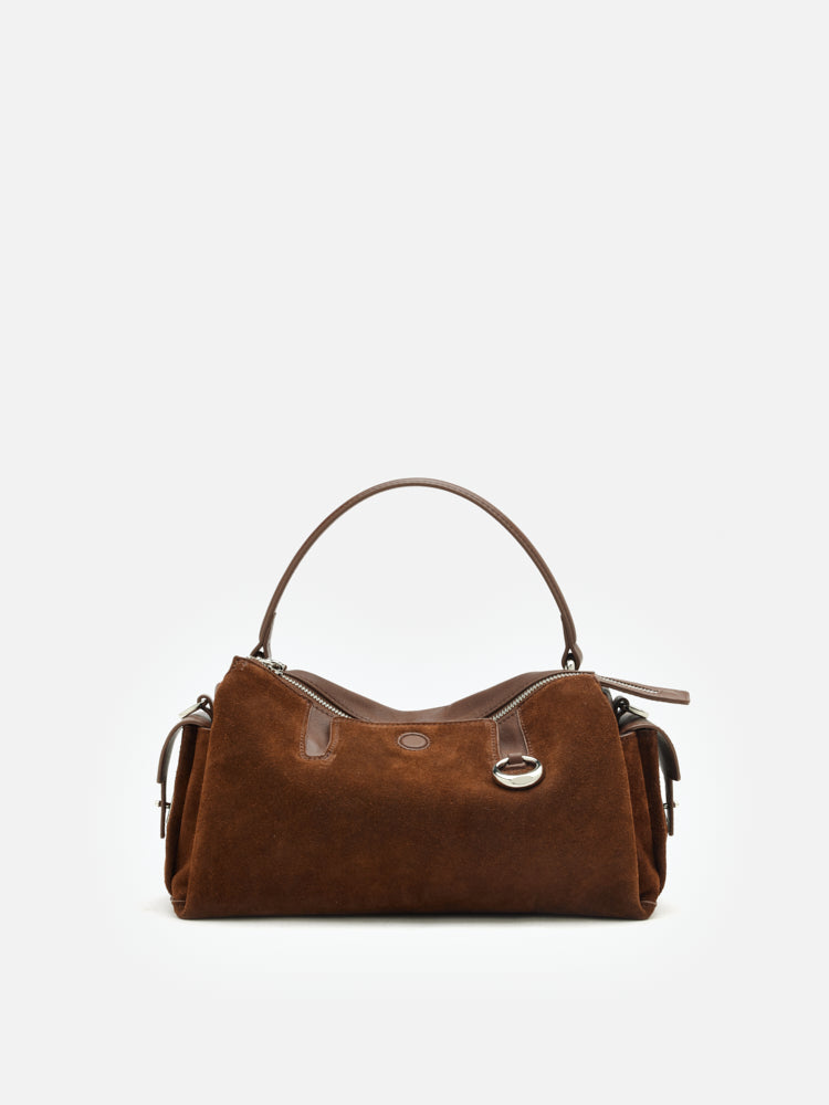 OLYRA Suede Leather Satchel - Brown