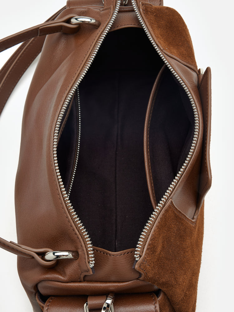 OLYRA Suede Leather Satchel - Brown