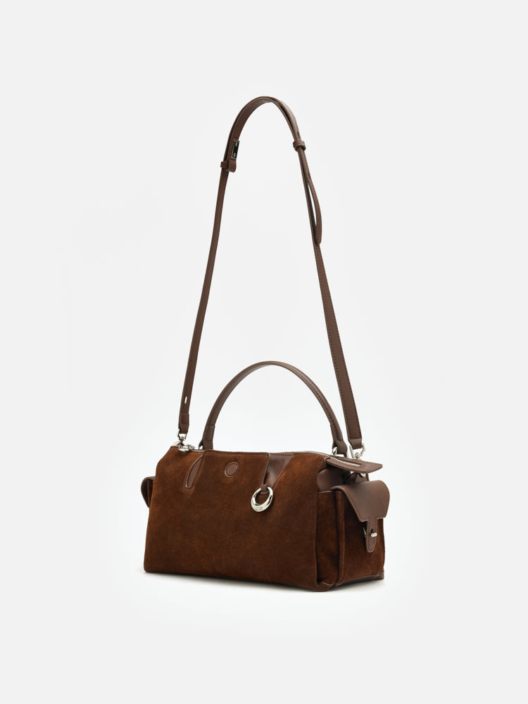 OLYRA Suede Leather Satchel - Brown