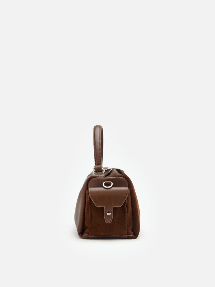 OLYRA Suede Leather Satchel - Brown