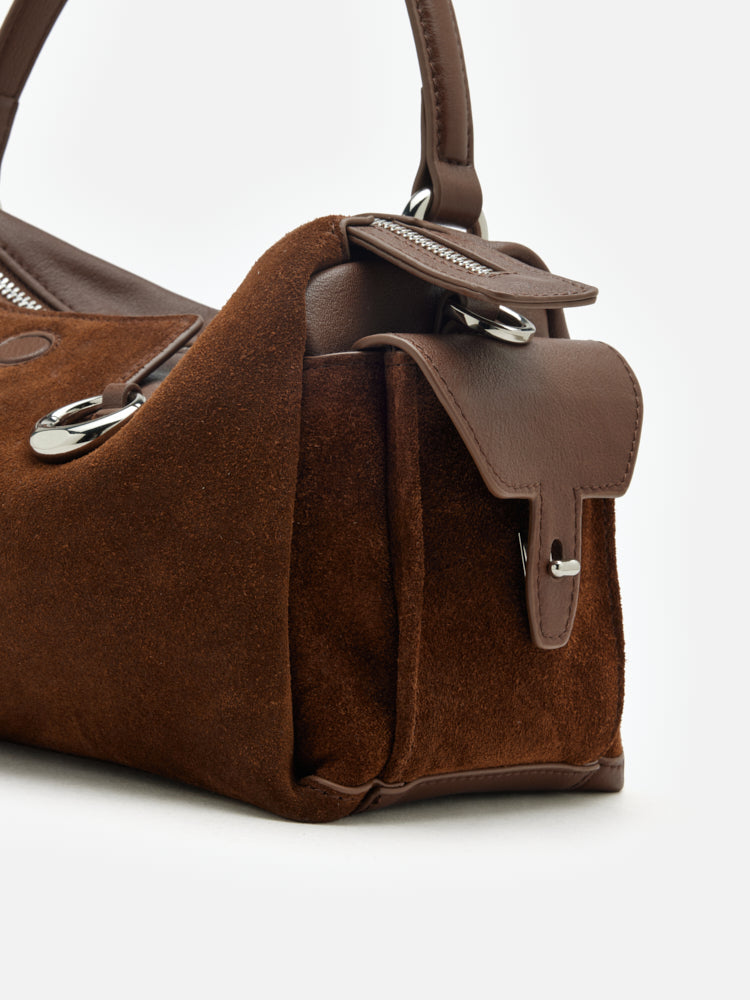 OLYRA Suede Leather Satchel - Brown