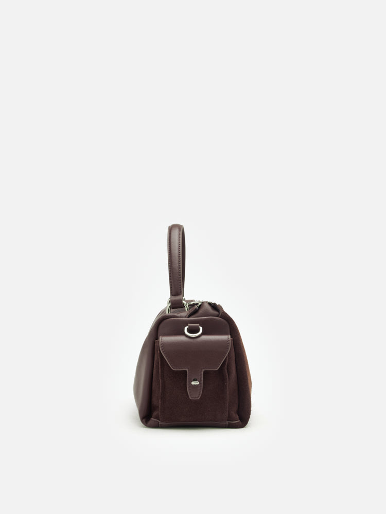 OLYRA Suede Leather Satchel - Dark Brown