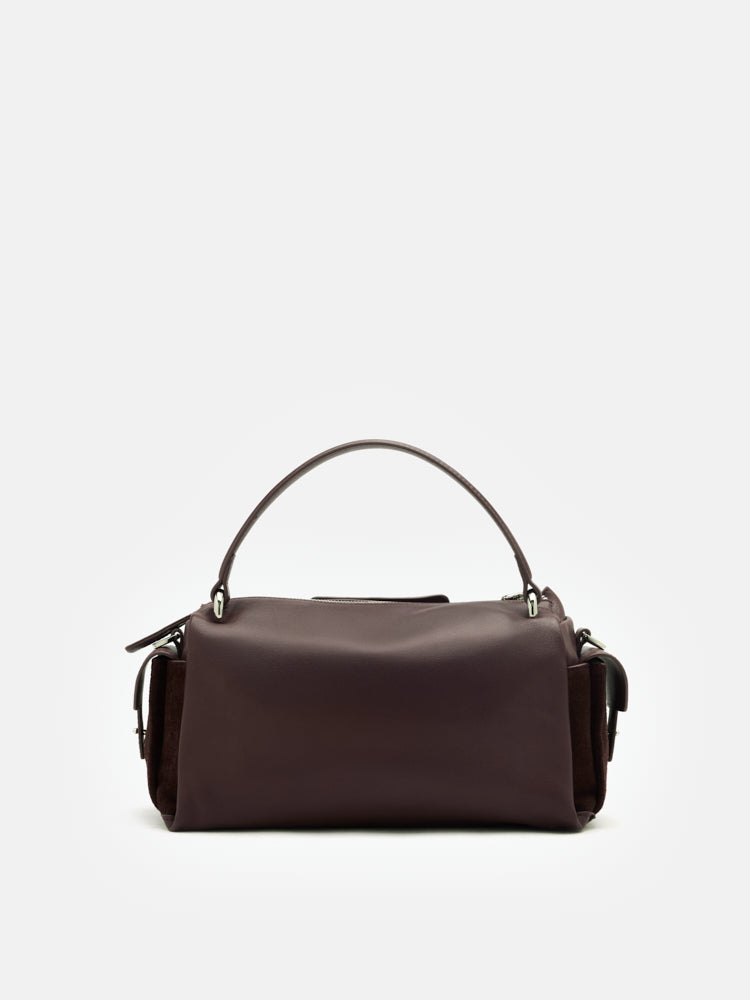 OLYRA Suede Leather Satchel - Dark Brown