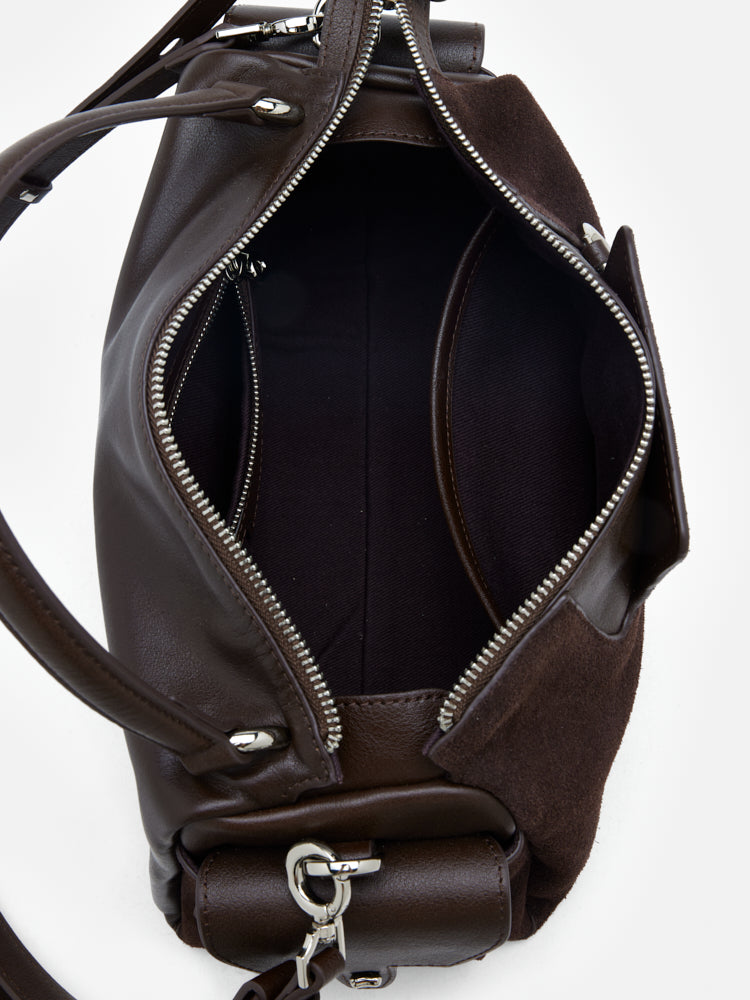 OLYRA Suede Leather Satchel - Dark Brown