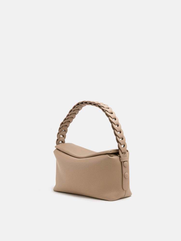 OLYRA Slouchy Chained Leather Handbag - Khaki