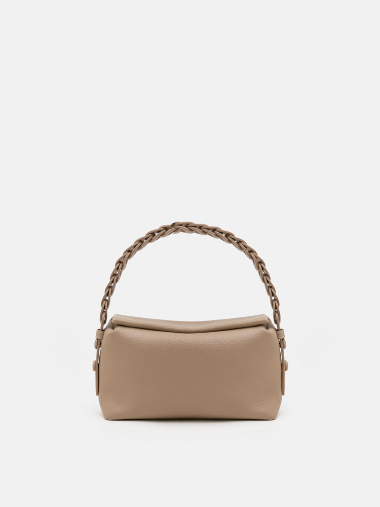 OLYRA Slouchy Chained Leather Handbag - Khaki