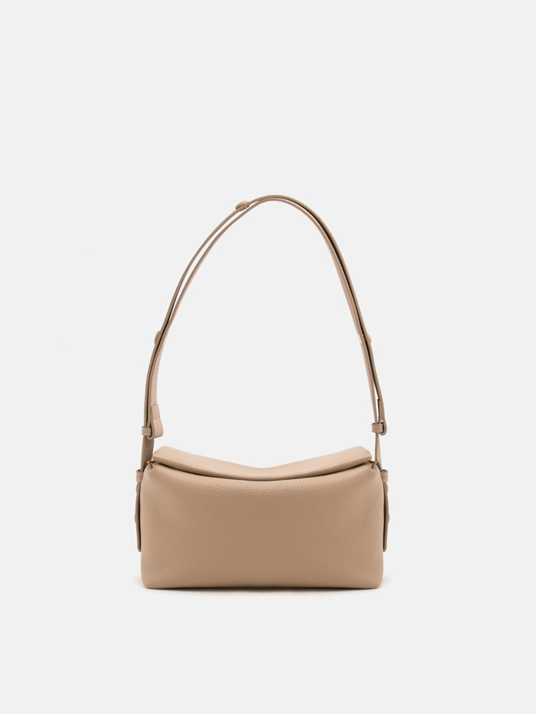 OLYRA Slouchy Chained Leather Handbag - Khaki