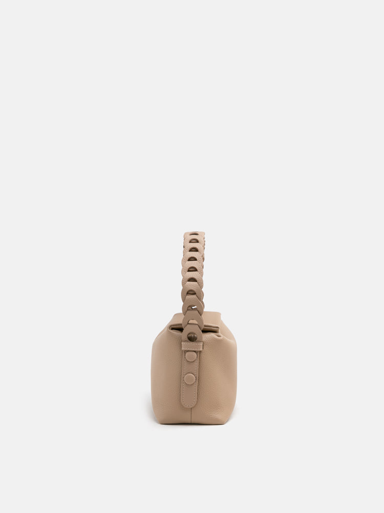 OLYRA Slouchy Chained Leather Handbag - Khaki
