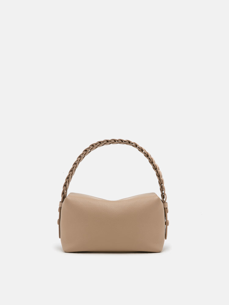 OLYRA Slouchy Chained Leather Handbag - Khaki