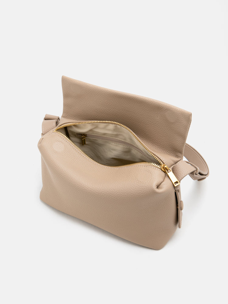 OLYRA Slouchy Chained Leather Handbag - Khaki