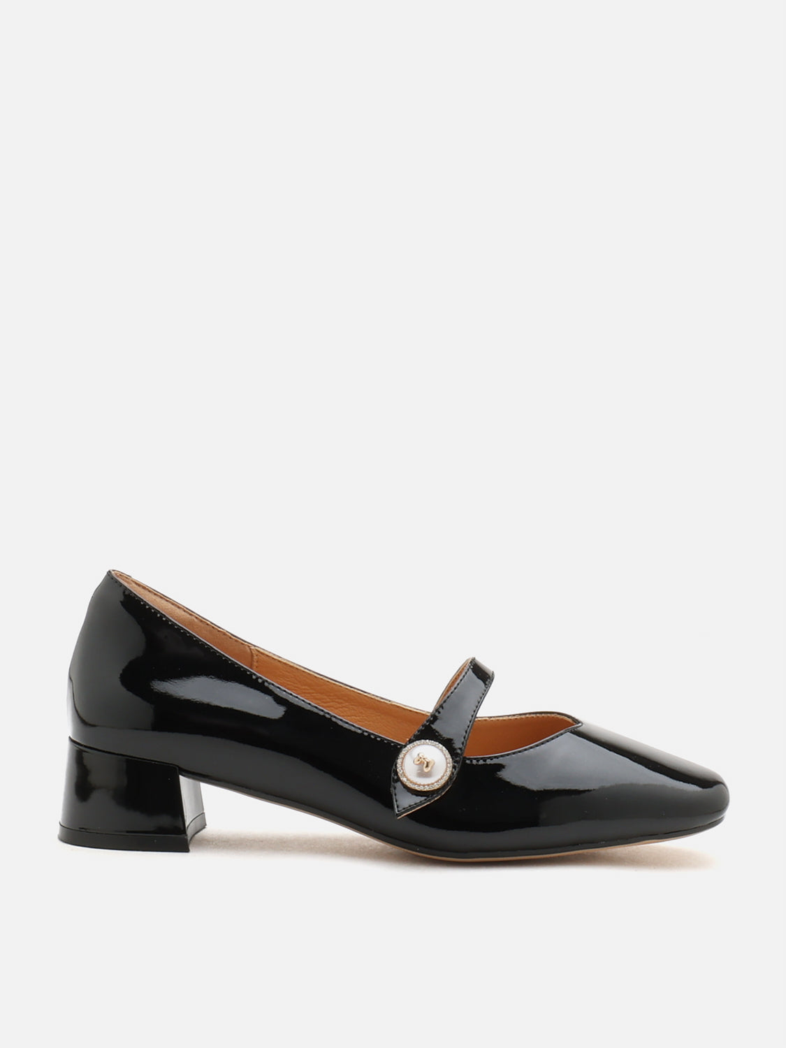 OLYRA Crystal Pearl Leather Mary Jane Heels - Black