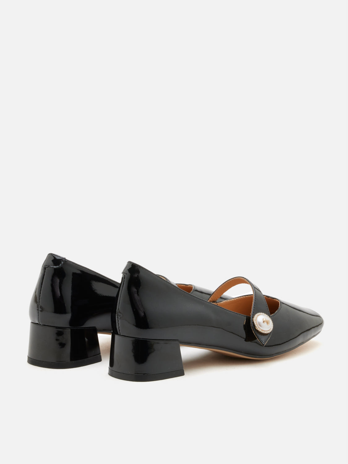 OLYRA Crystal Pearl Leather Mary Jane Heels - Black