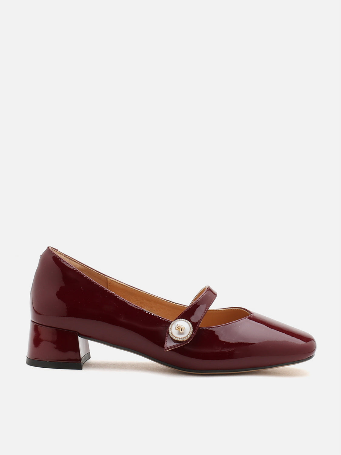 OLYRA Crystal Pearl Leather Mary Jane Heels - Wine