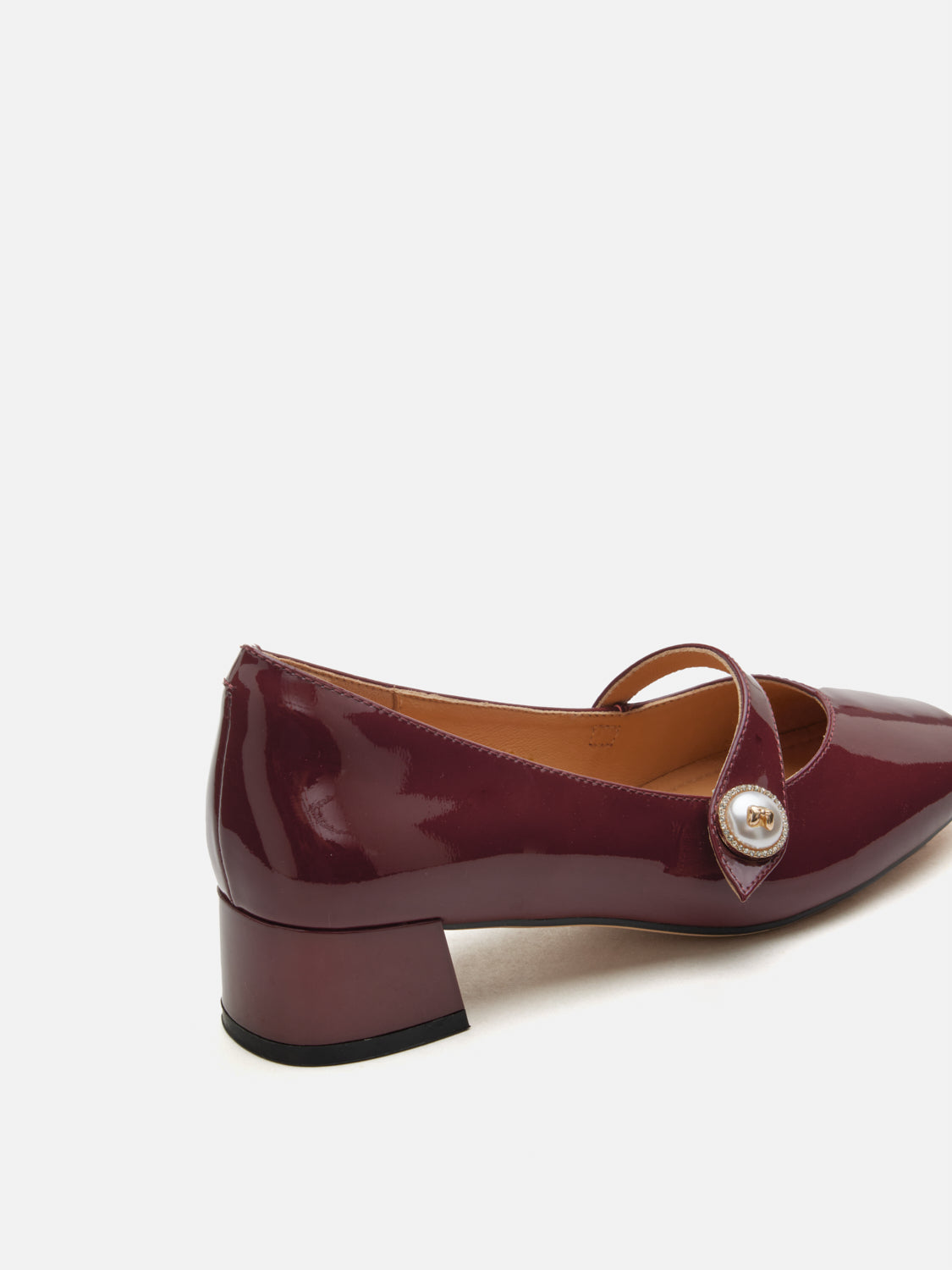 OLYRA Crystal Pearl Leather Mary Jane Heels - Wine
