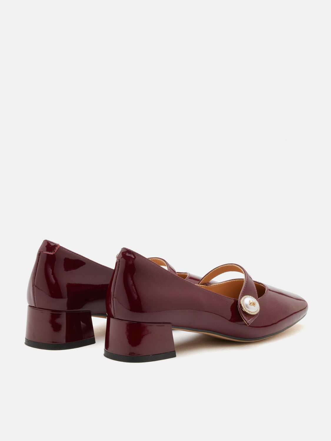 OLYRA Crystal Pearl Leather Mary Jane Heels - Wine