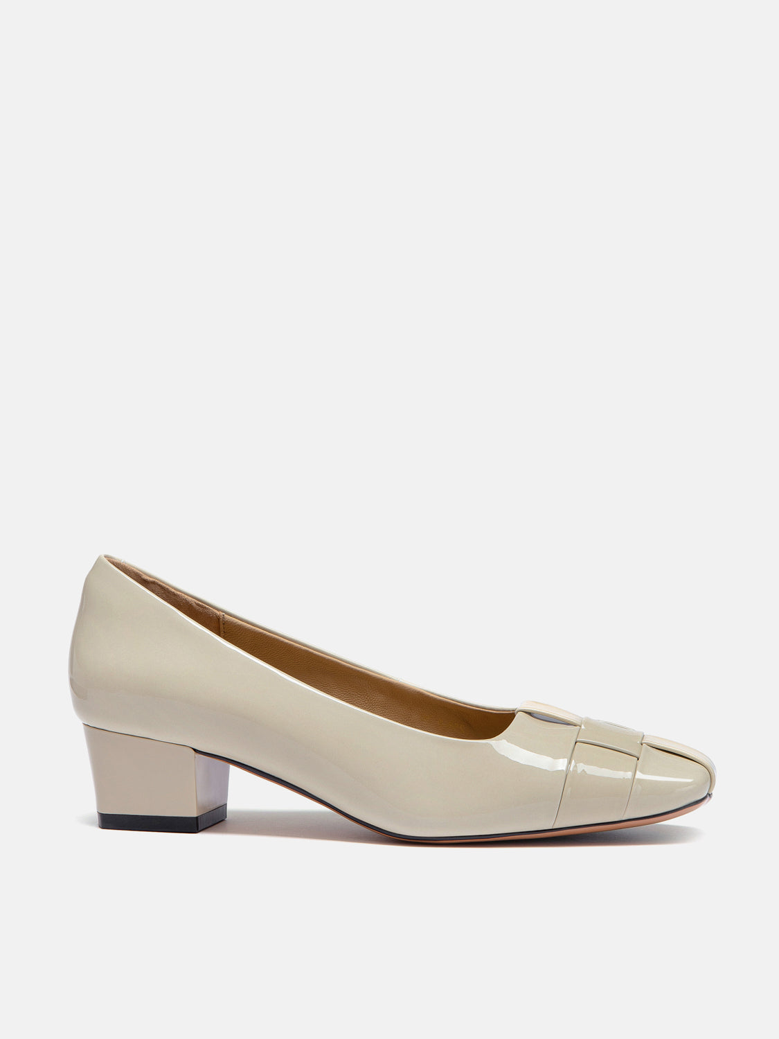 OLYRA Woven Patent Leather Heels - Beige