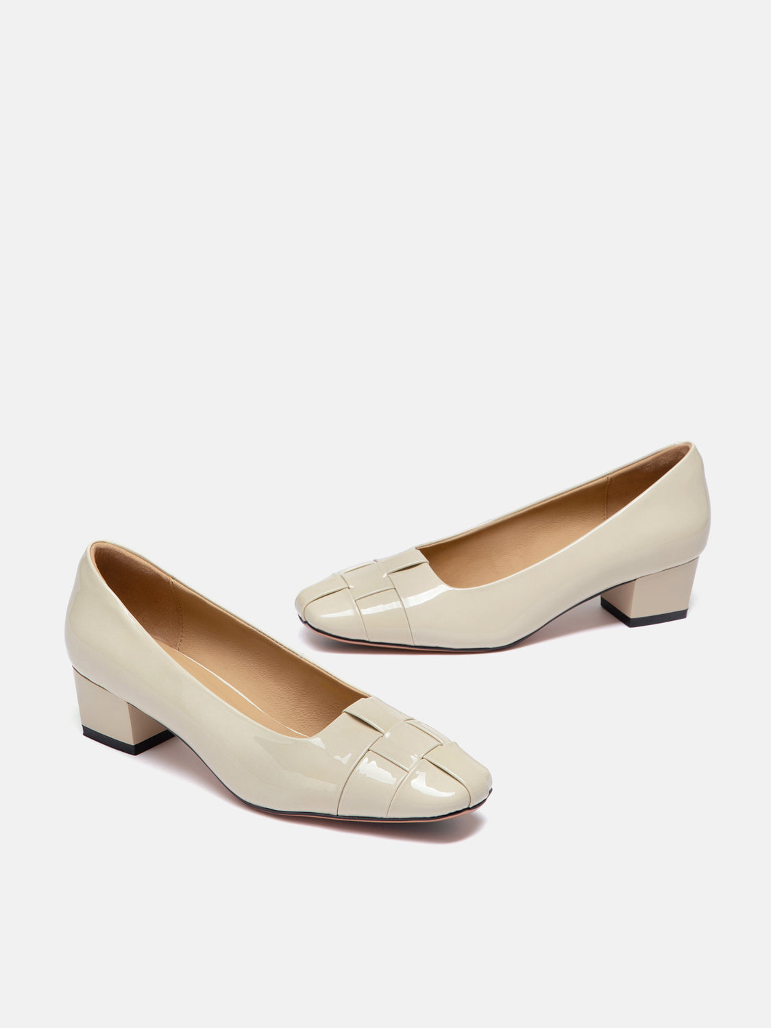 OLYRA Woven Patent Leather Heels - Beige