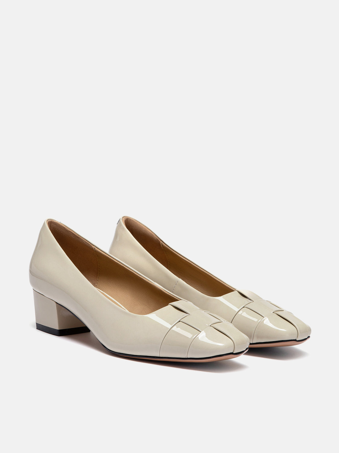 OLYRA Woven Patent Leather Heels - Beige