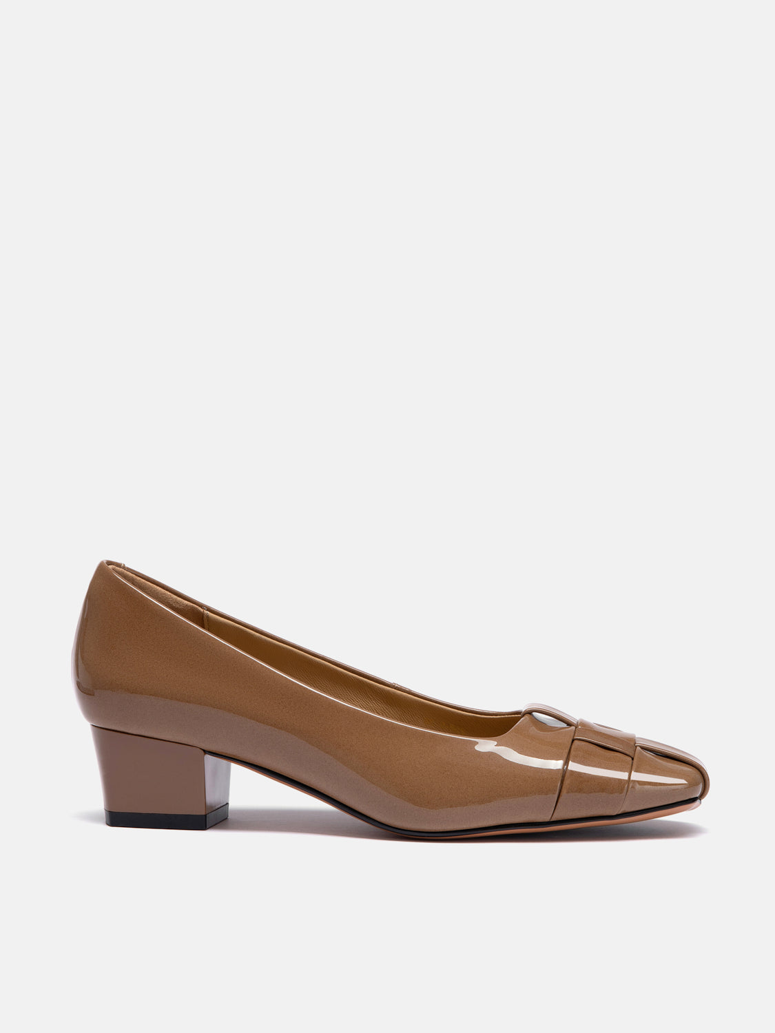 OLYRA Woven Patent Leather Heels - Khaki