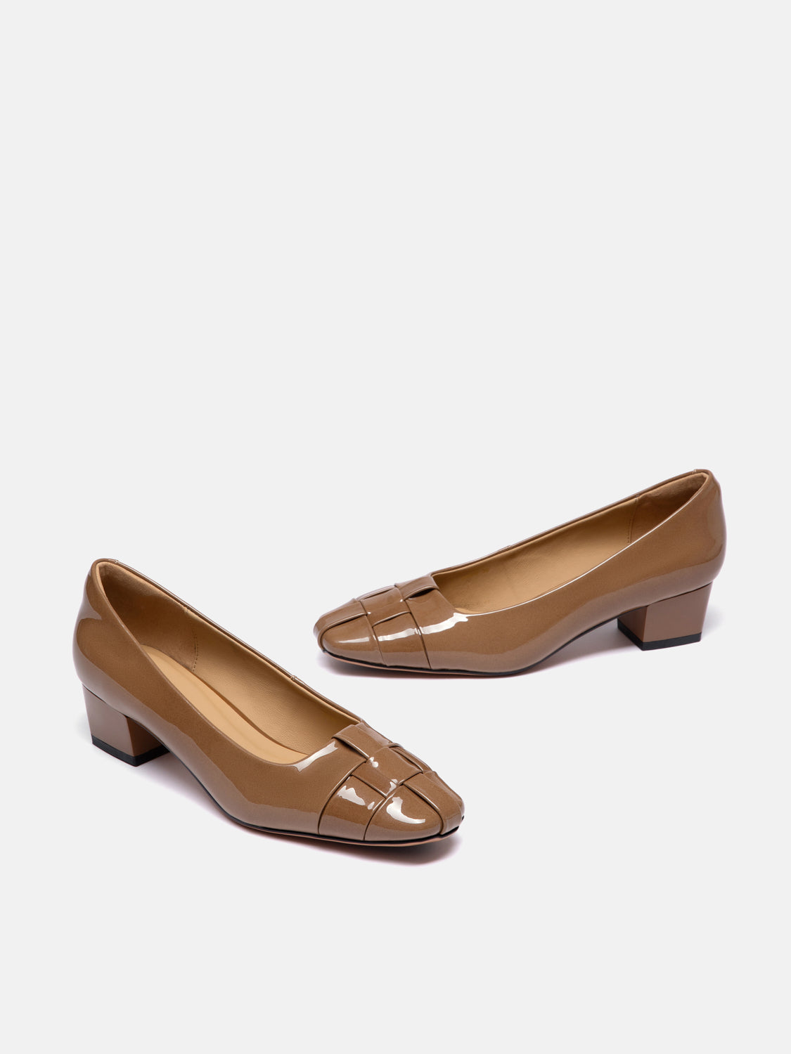 OLYRA Woven Patent Leather Heels - Khaki