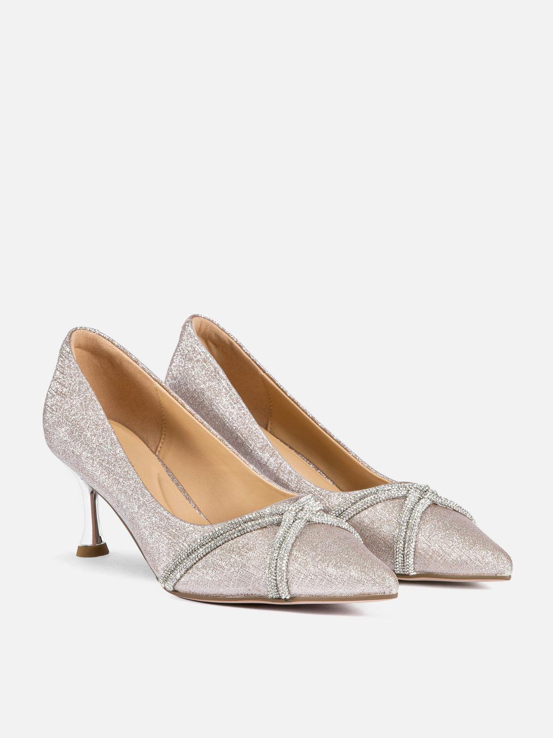 OLYRA Crystal Embellished Glitter Heels - Champagne