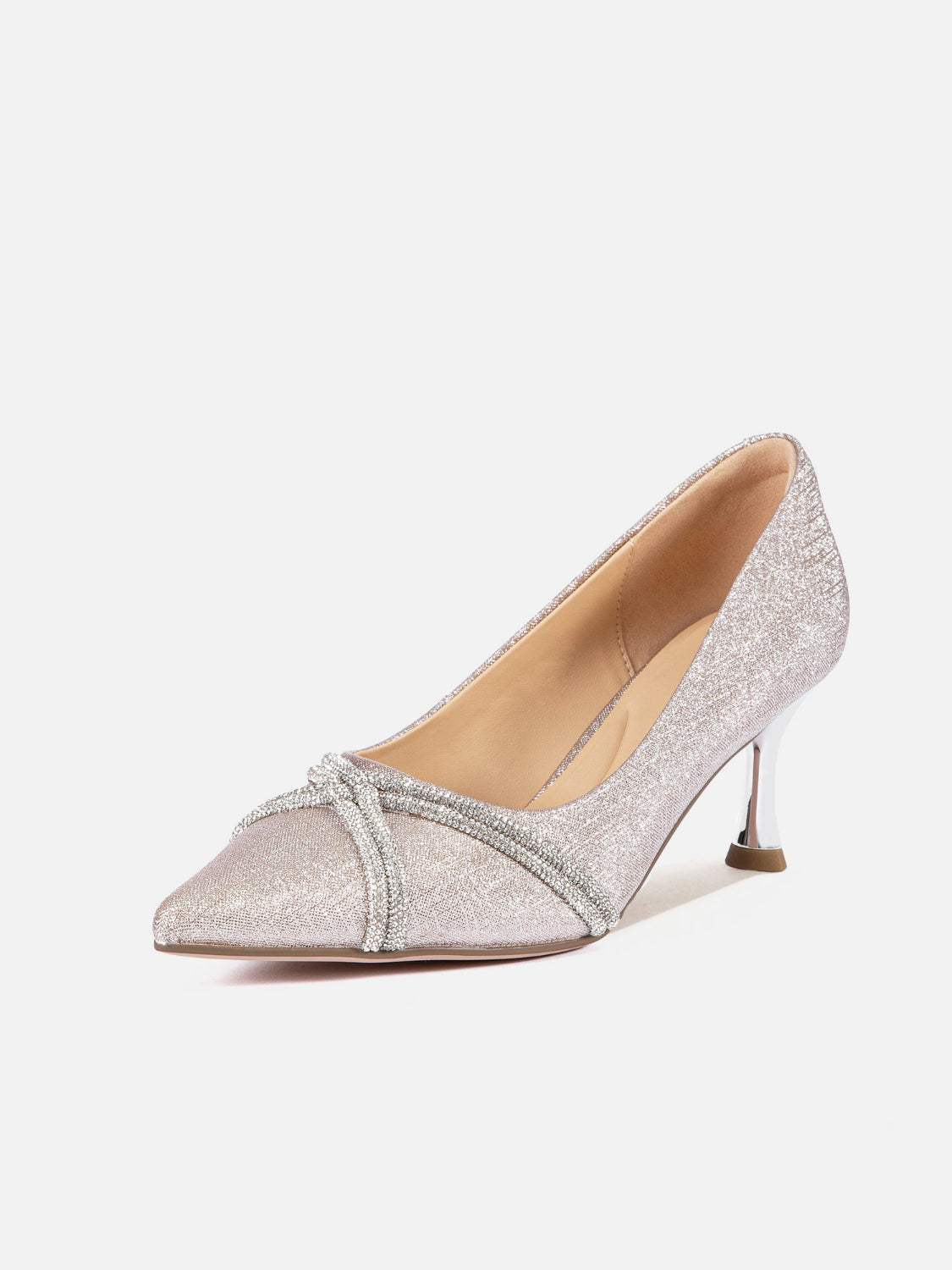 OLYRA Crystal Embellished Glitter Heels - Champagne