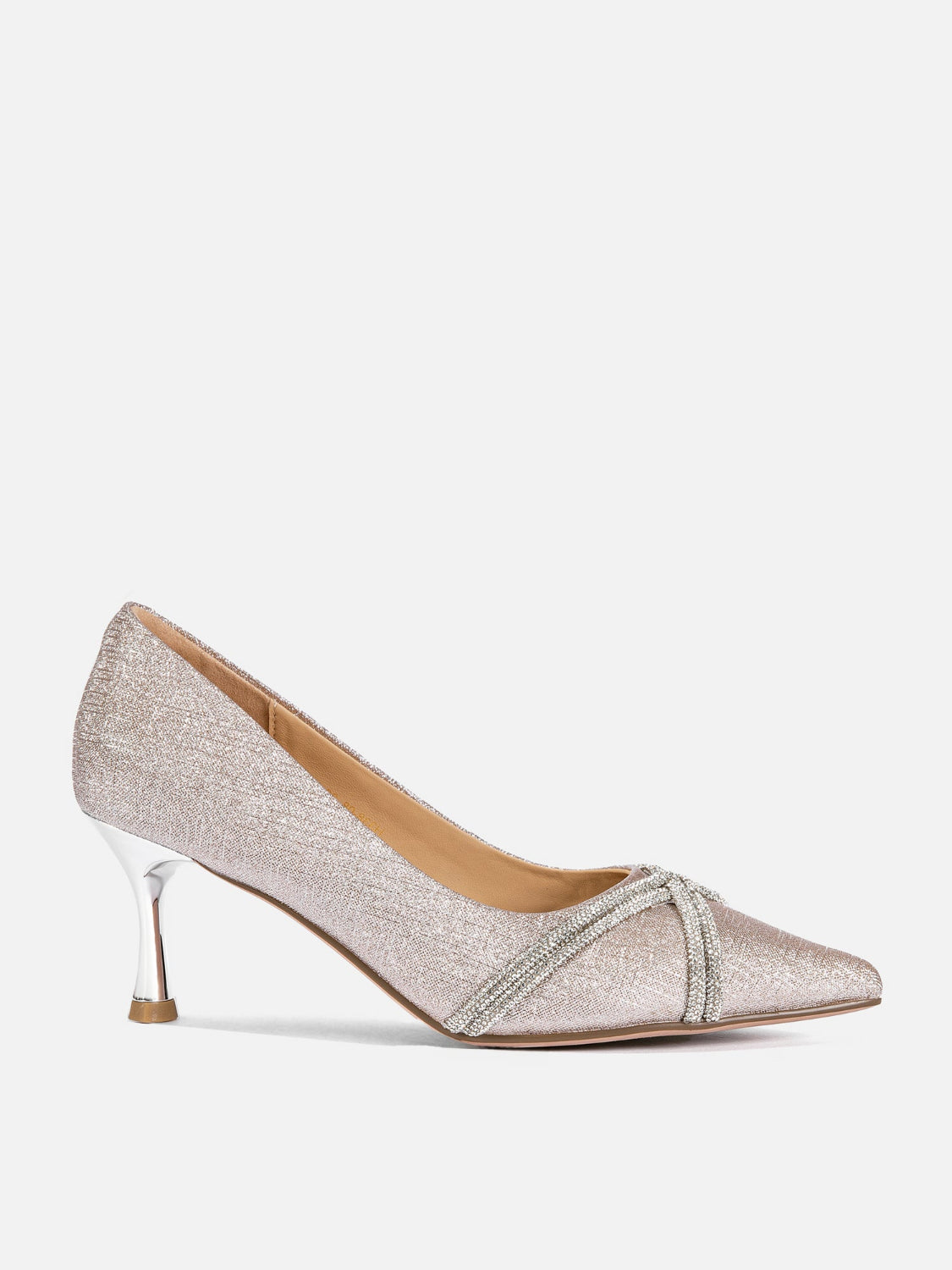 OLYRA Crystal Embellished Glitter Heels - Champagne