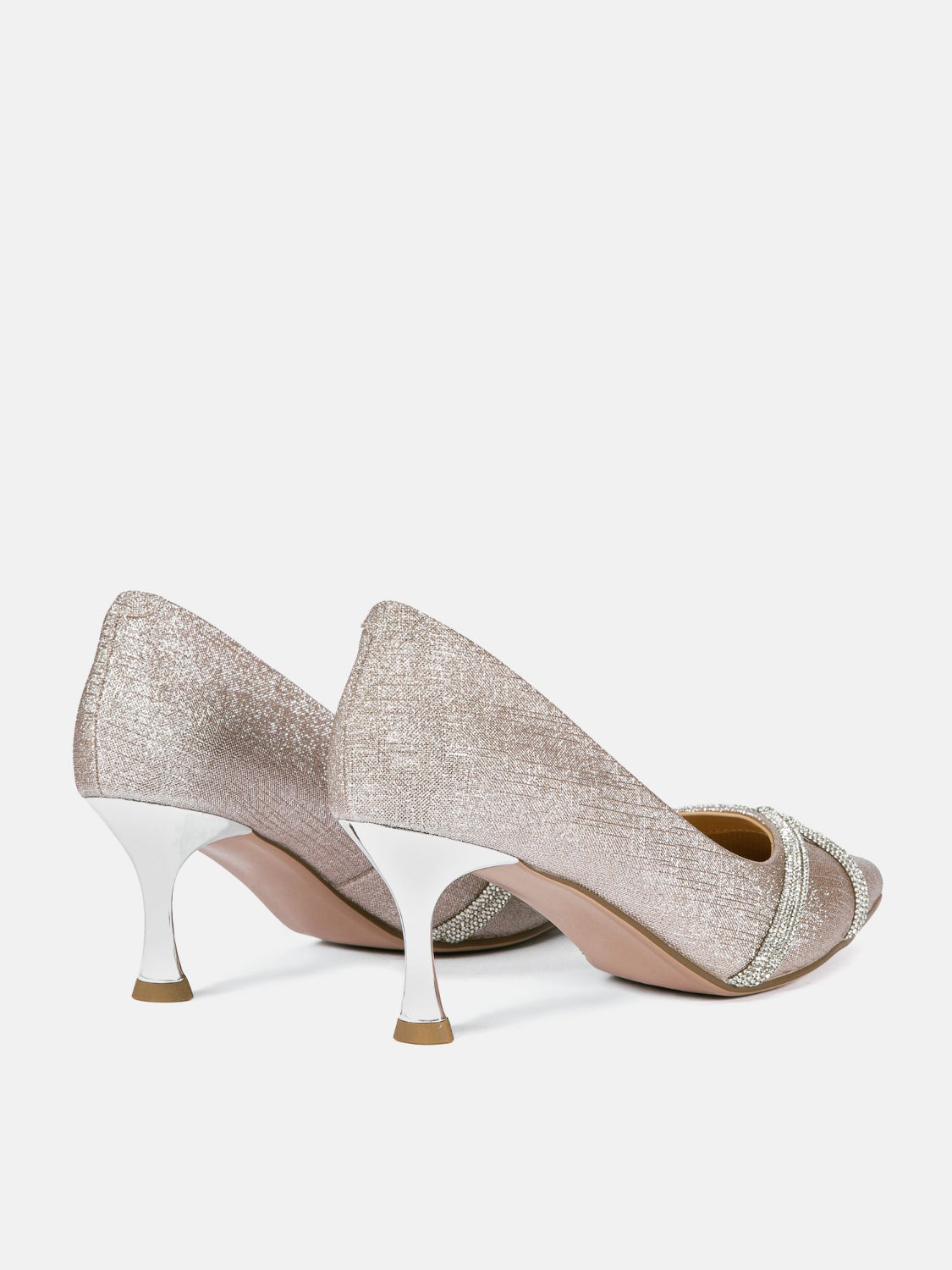 OLYRA Crystal Embellished Glitter Heels - Champagne