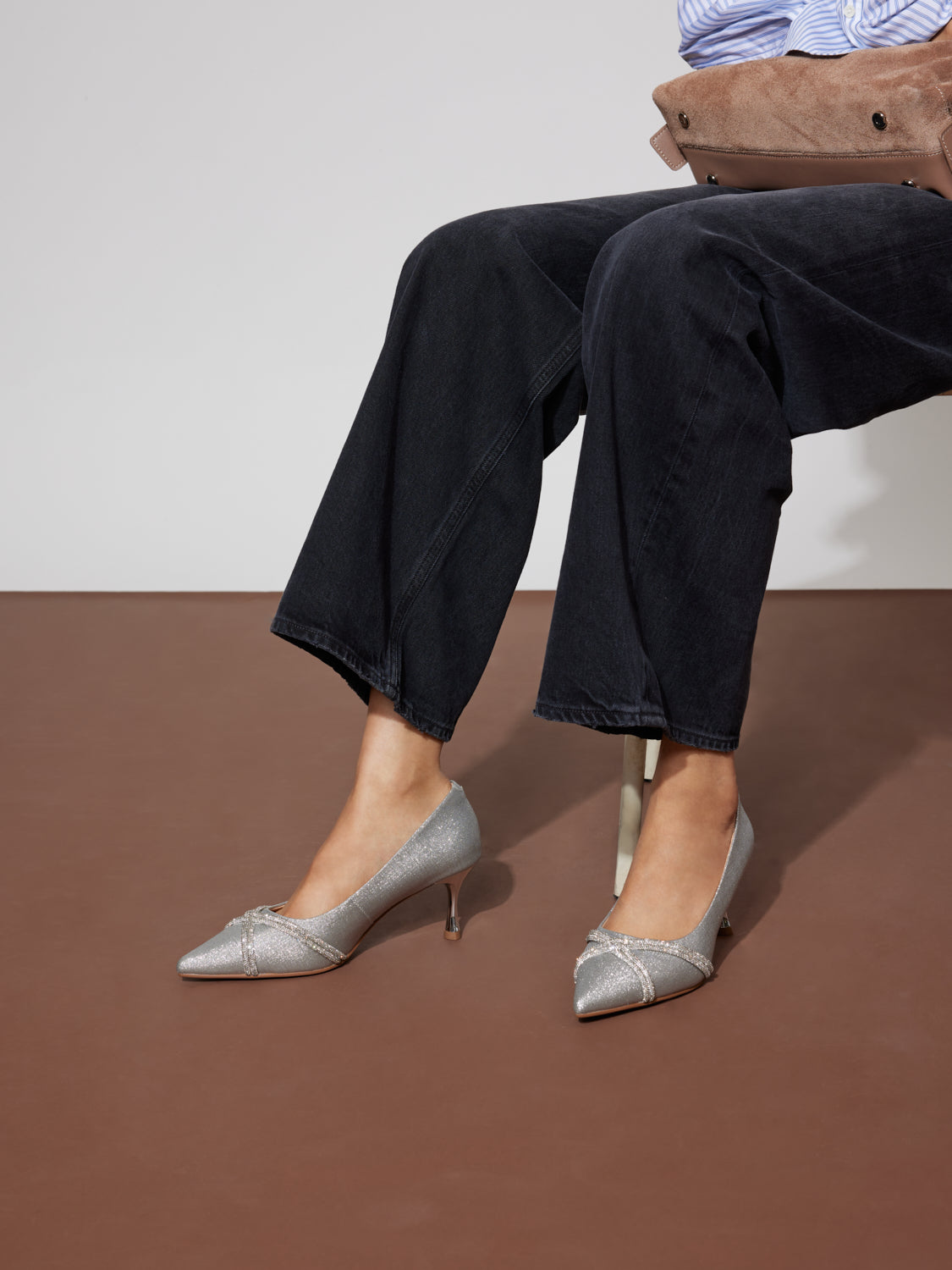 OLYRA Crystal Embellished Glitter Heels