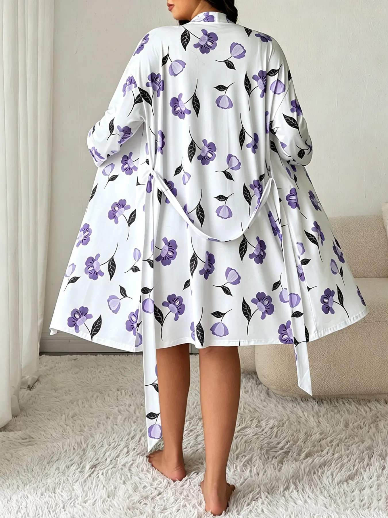 Women's Plus Size Floral Pajama Set with Robe