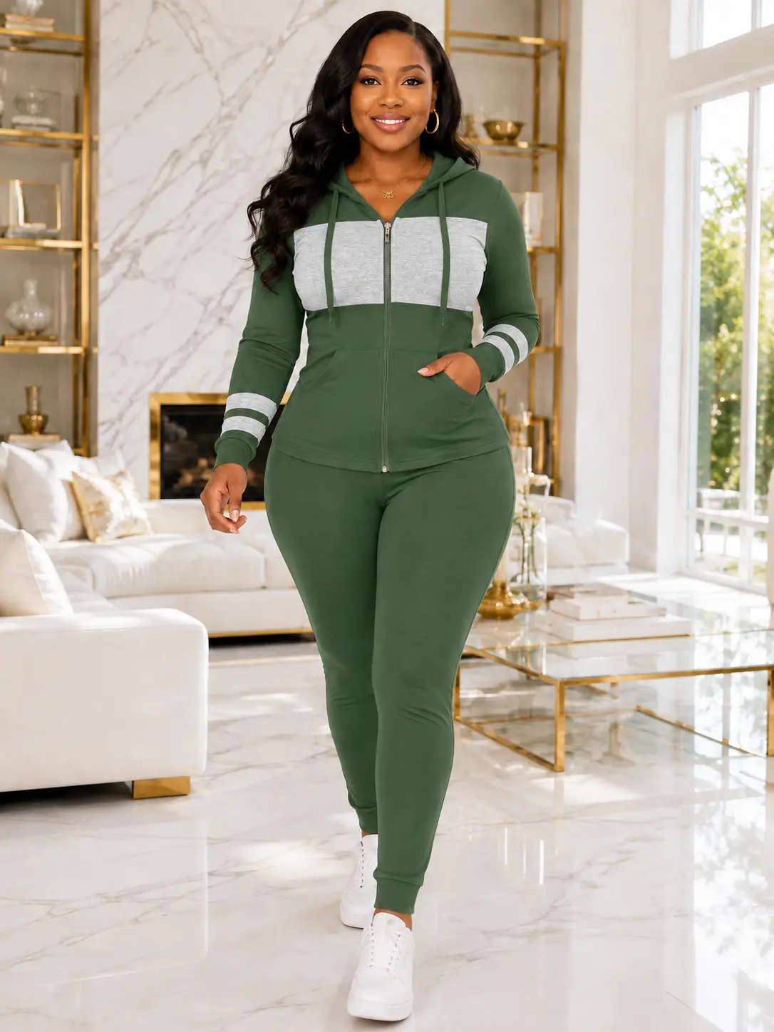 Women’s Casual Hooded Jacket & Trousers Set – Autumn/Winter