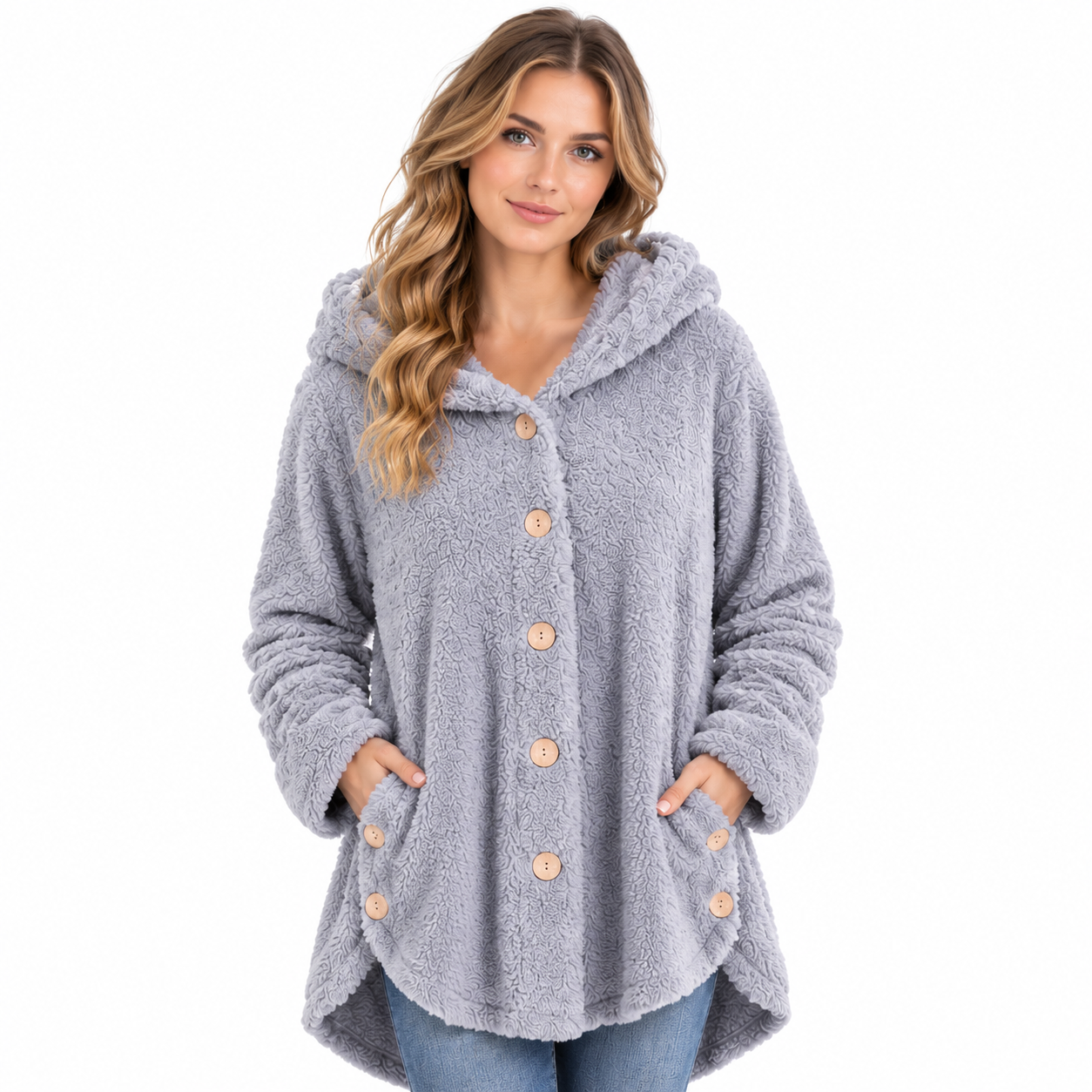 Women's 2026 Winter European-American Plush Round Neck Coats - Thick, Warm, Breathable, Irregular Solid Color Button Sports Outerwear, Female Casual Athletic Outdoor Wear Top