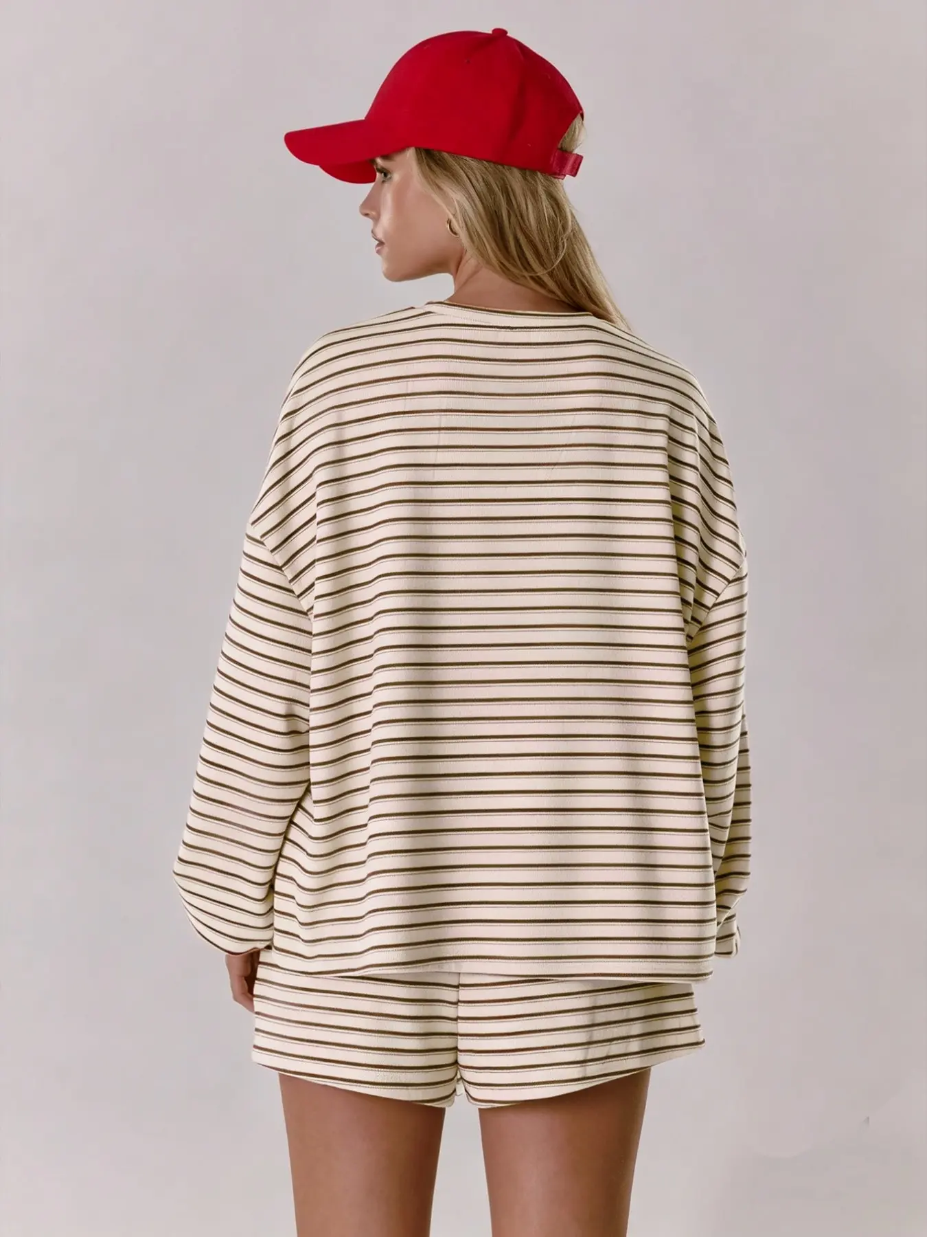 Women's Striped Lounge Set with Pocket Shorts
