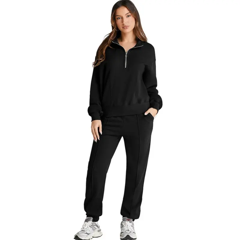 Women Solid Hoodie Tracksuit Long Sleeve Two Piece Casual Sweatsuit Set