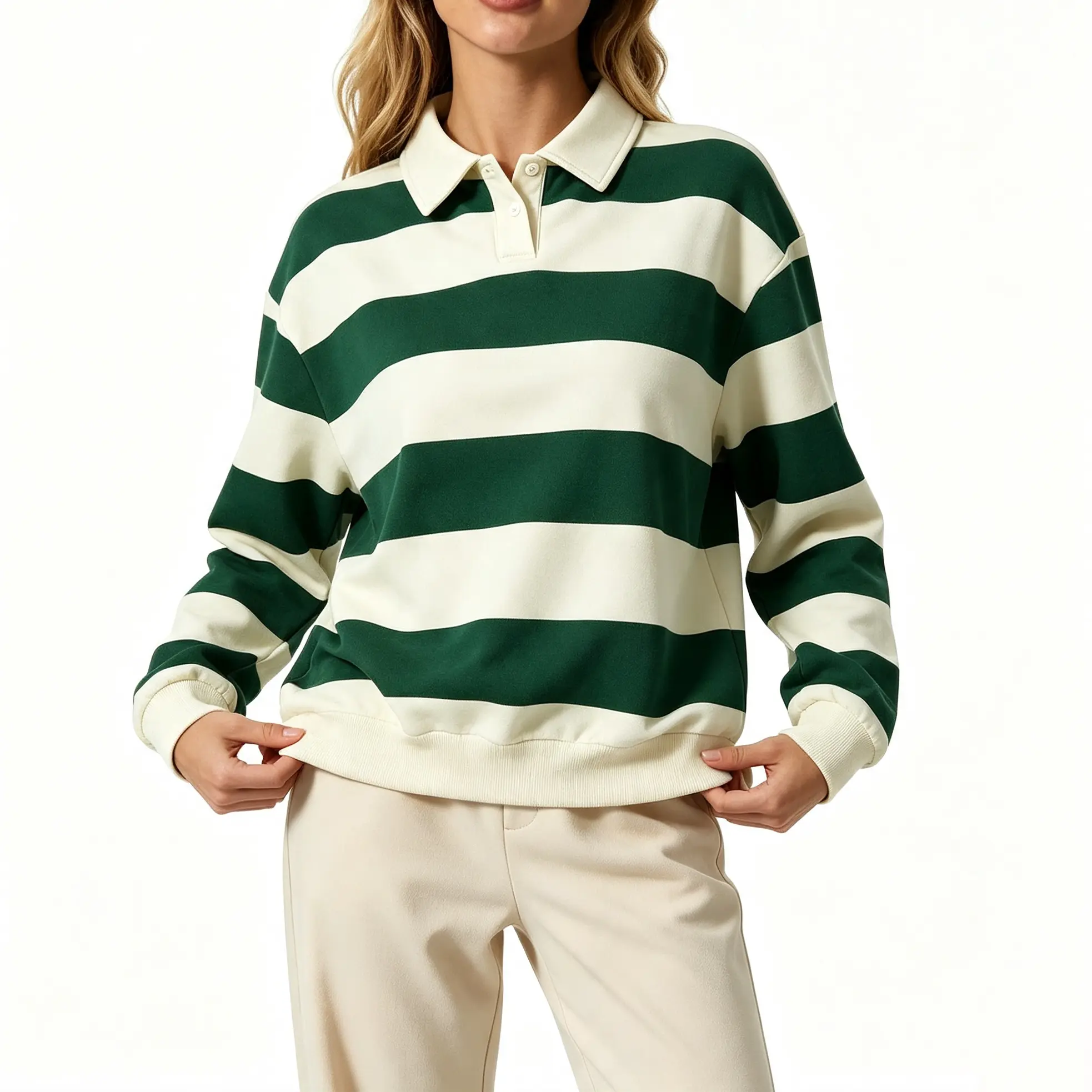 Women’s Fall New Arrival Striped Polo Sweatshirt